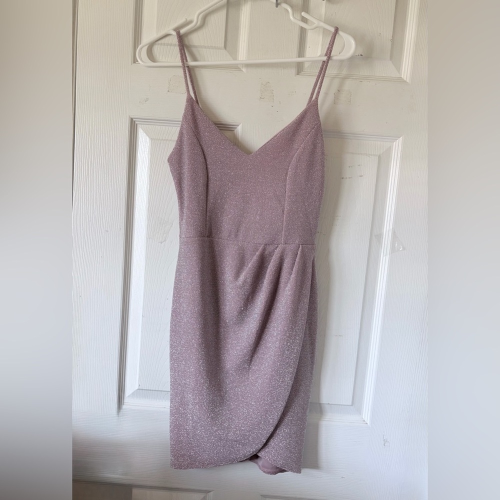 Lulus Metallic Blush Pink Dress Featuring metallic Spaghetti Straps, Wrap‎ Tulip